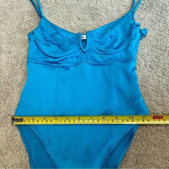 Zara blue satin spaghetti strap bustier corset bodysuit Sz S NWOT - Picture 12 of 13